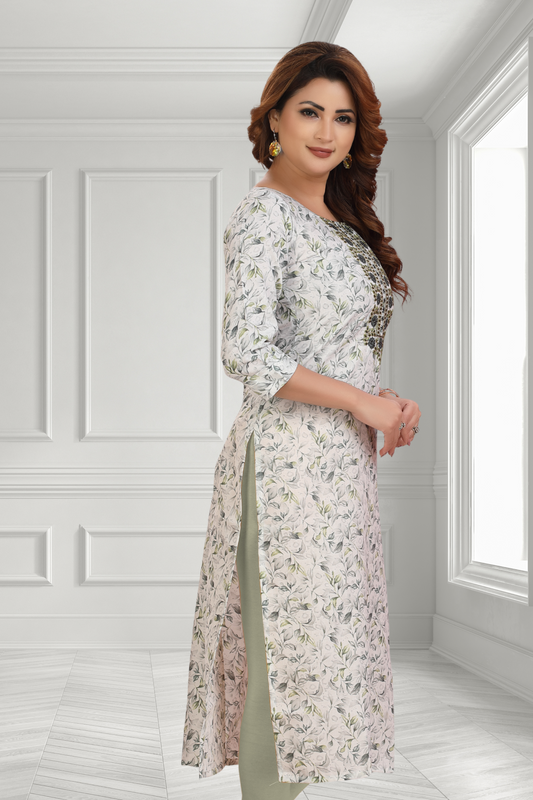 IVORY BLOSSOM WHITE LONG KURTI