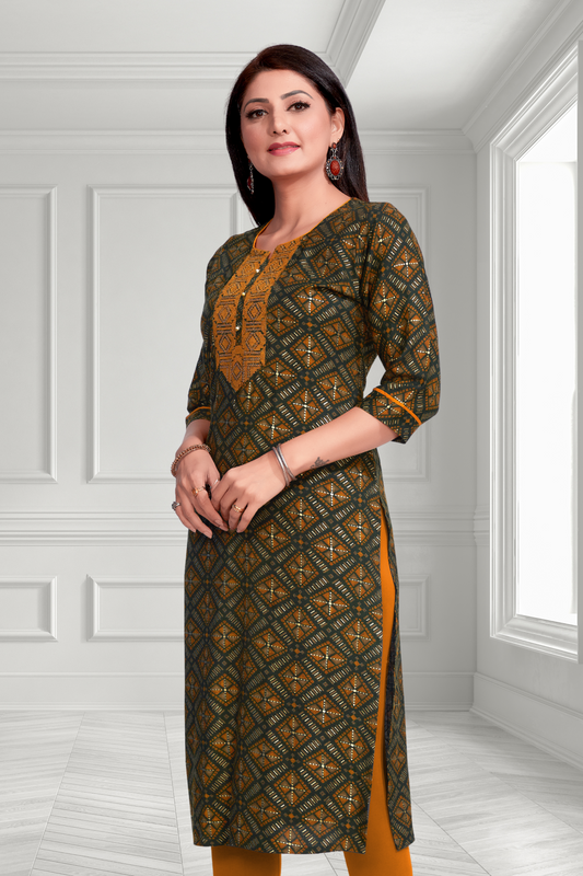MUSTARD MOSAIC LONG KURTI