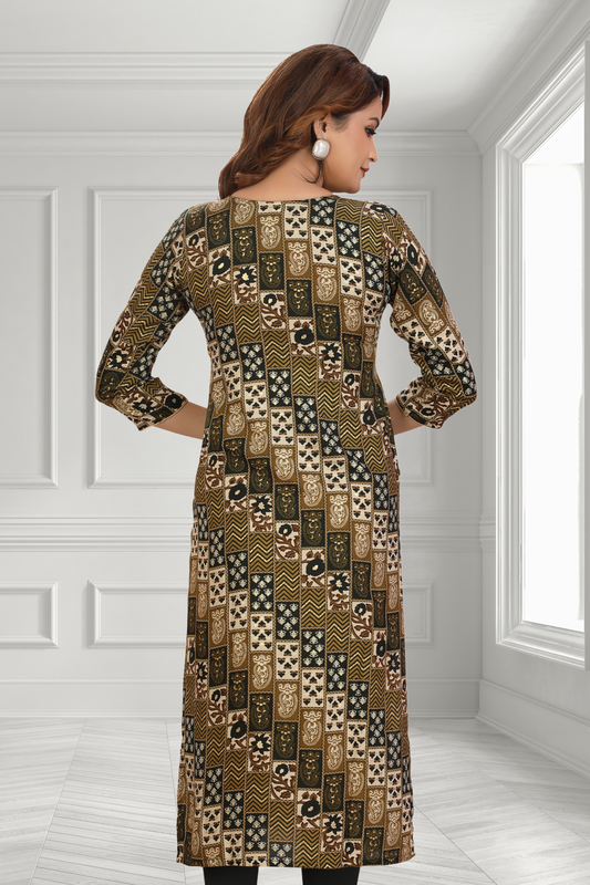 TERRACOTTA BLOCK PRINT LONG KURTI