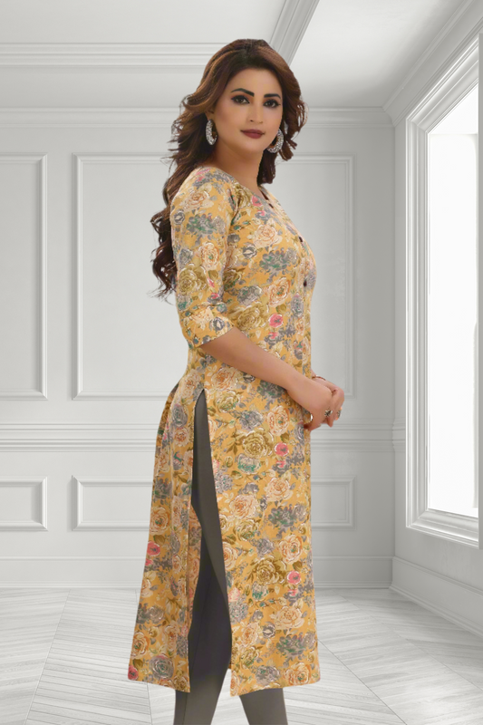YELLOW FLORAL KURTI
