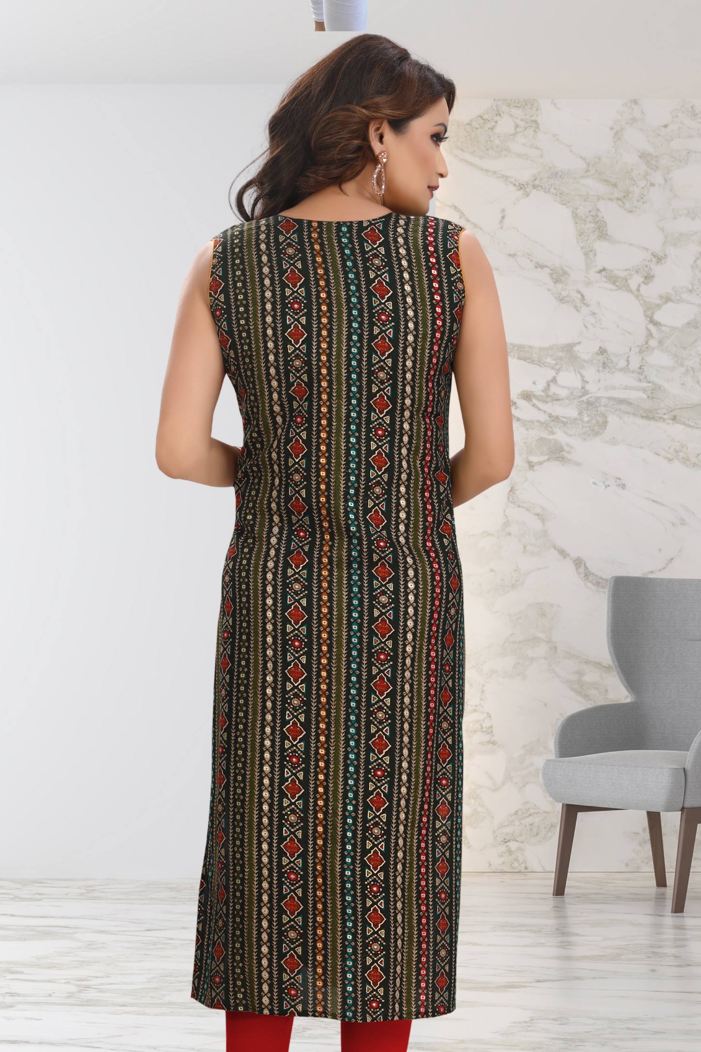 SAGE LEAF BLOCK PRINT LONG KURTI