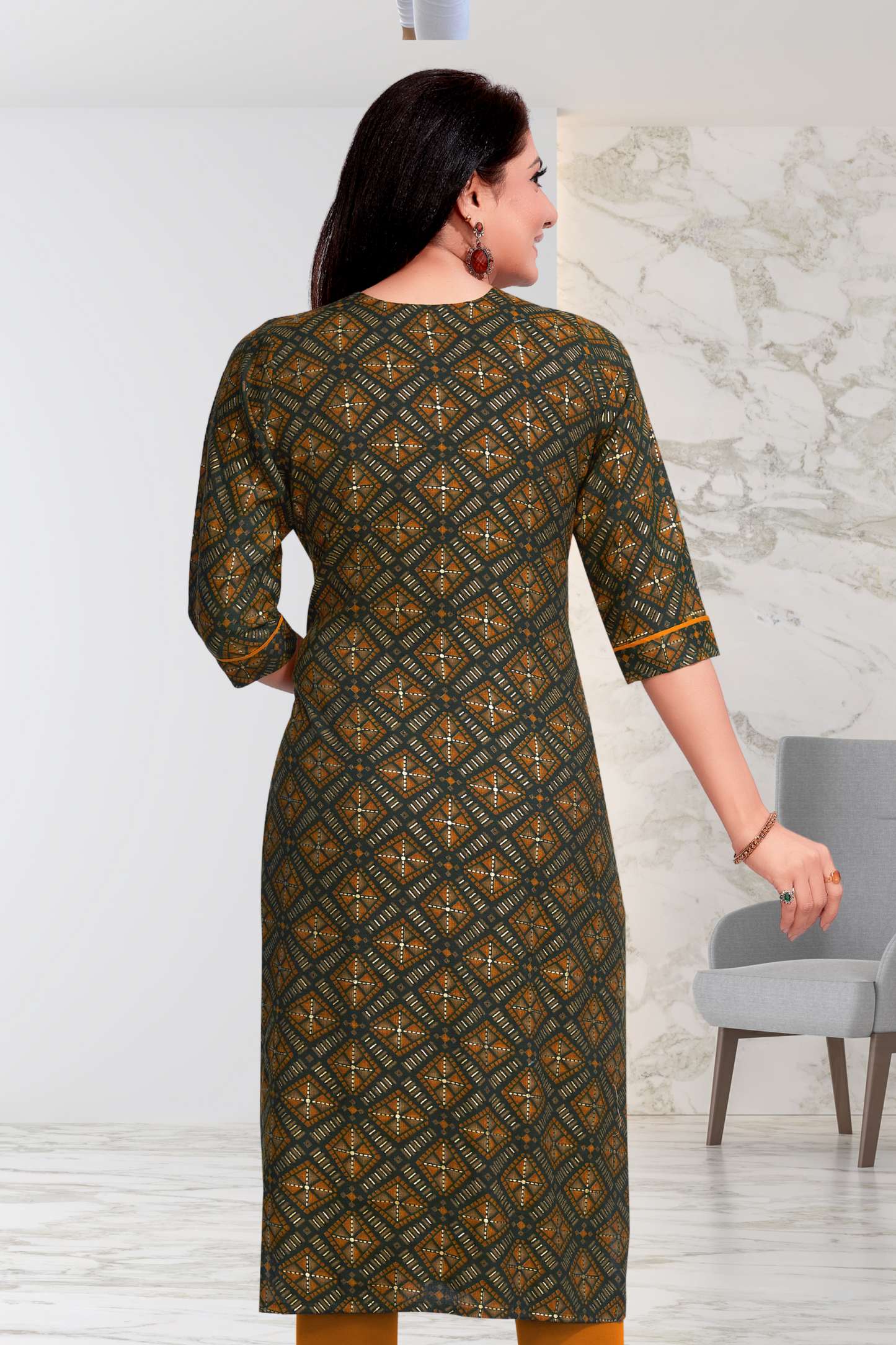 MUSTARD MOSAIC LONG KURTI