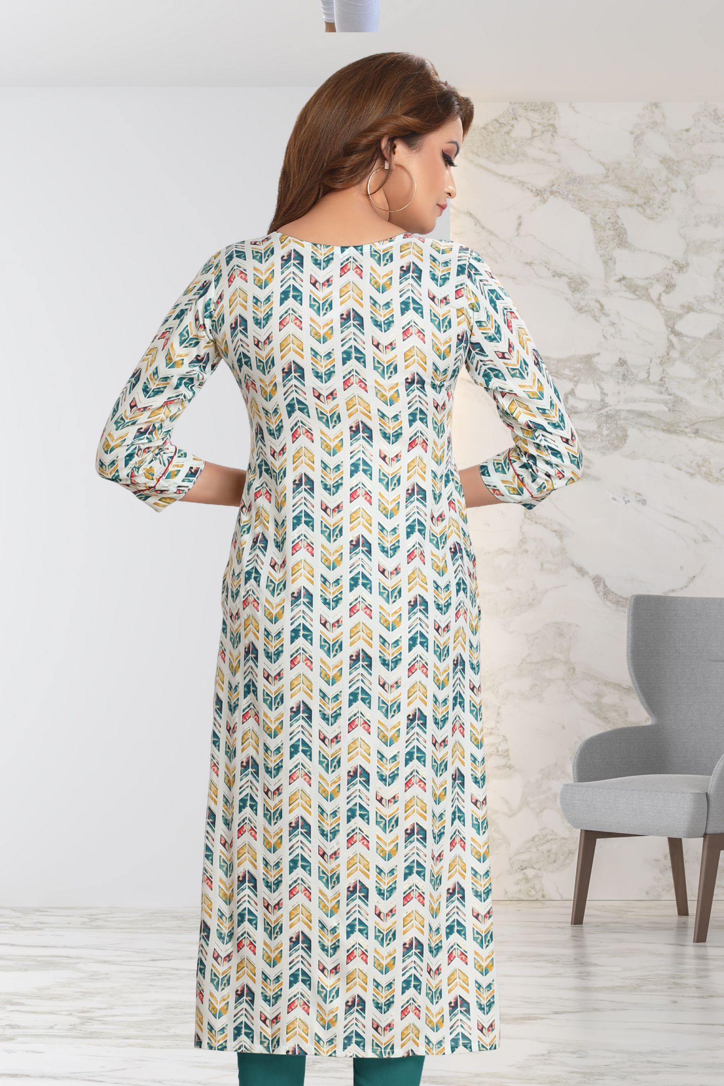 TERRACOTTA MOSAIC PRINT LONG KURTI