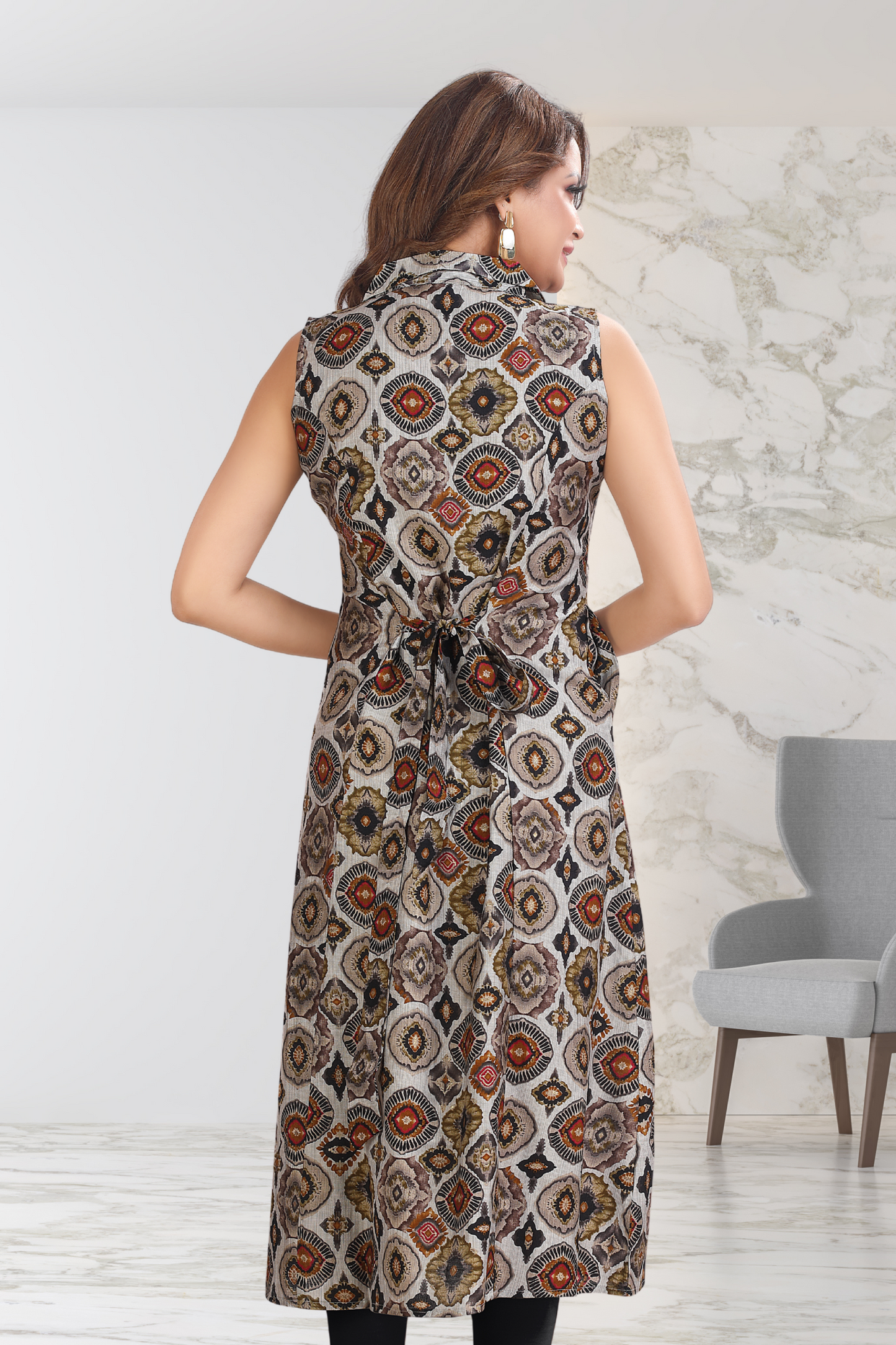 PRITED SLEEVELESS KURTI