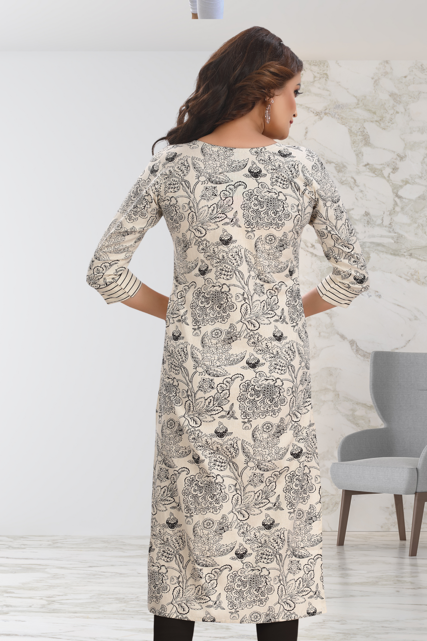 MIDNIGHT FLORAL PRINT LONG KURTI