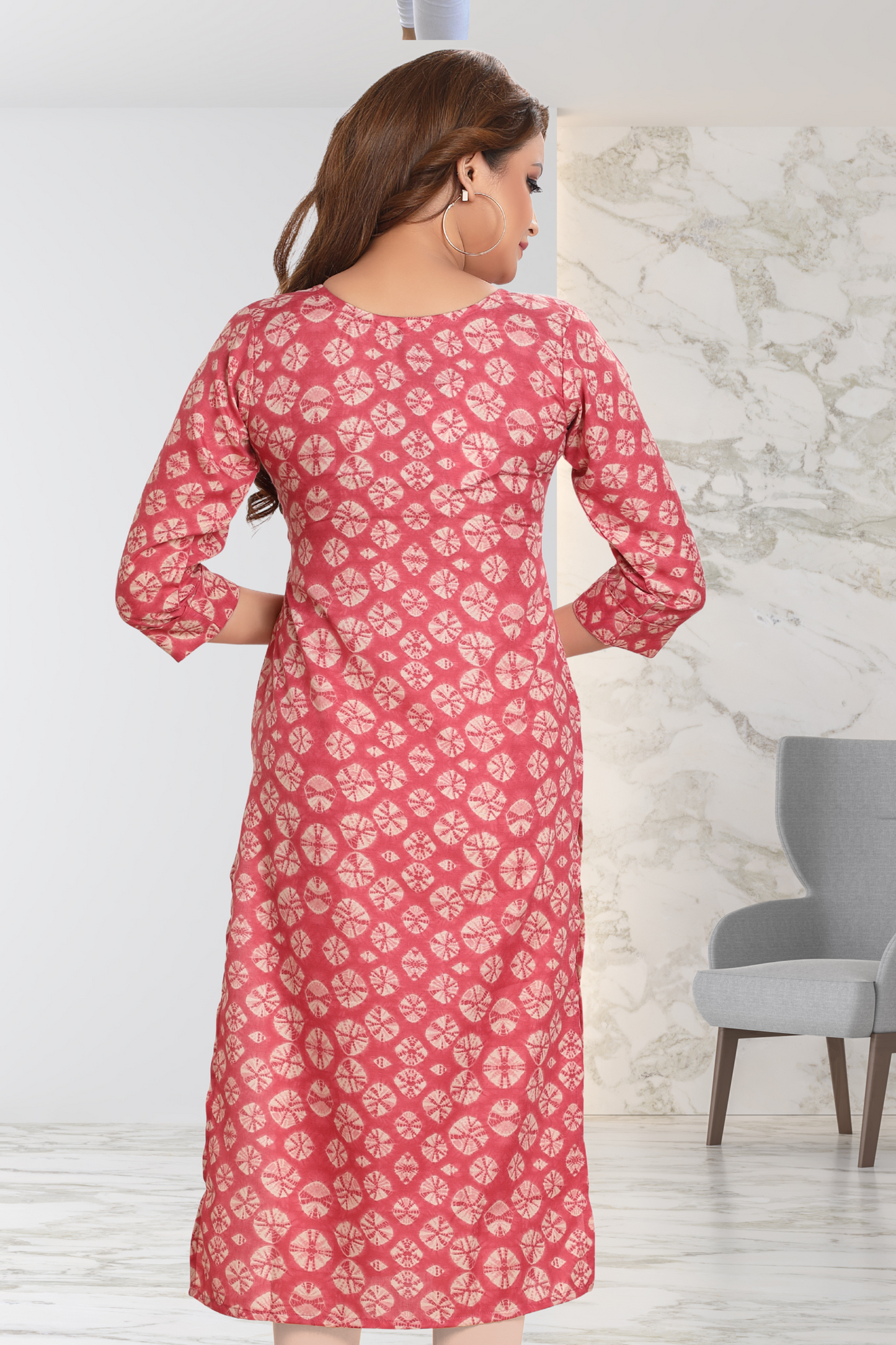 CORAL BLOOM PINK LONG KURTI