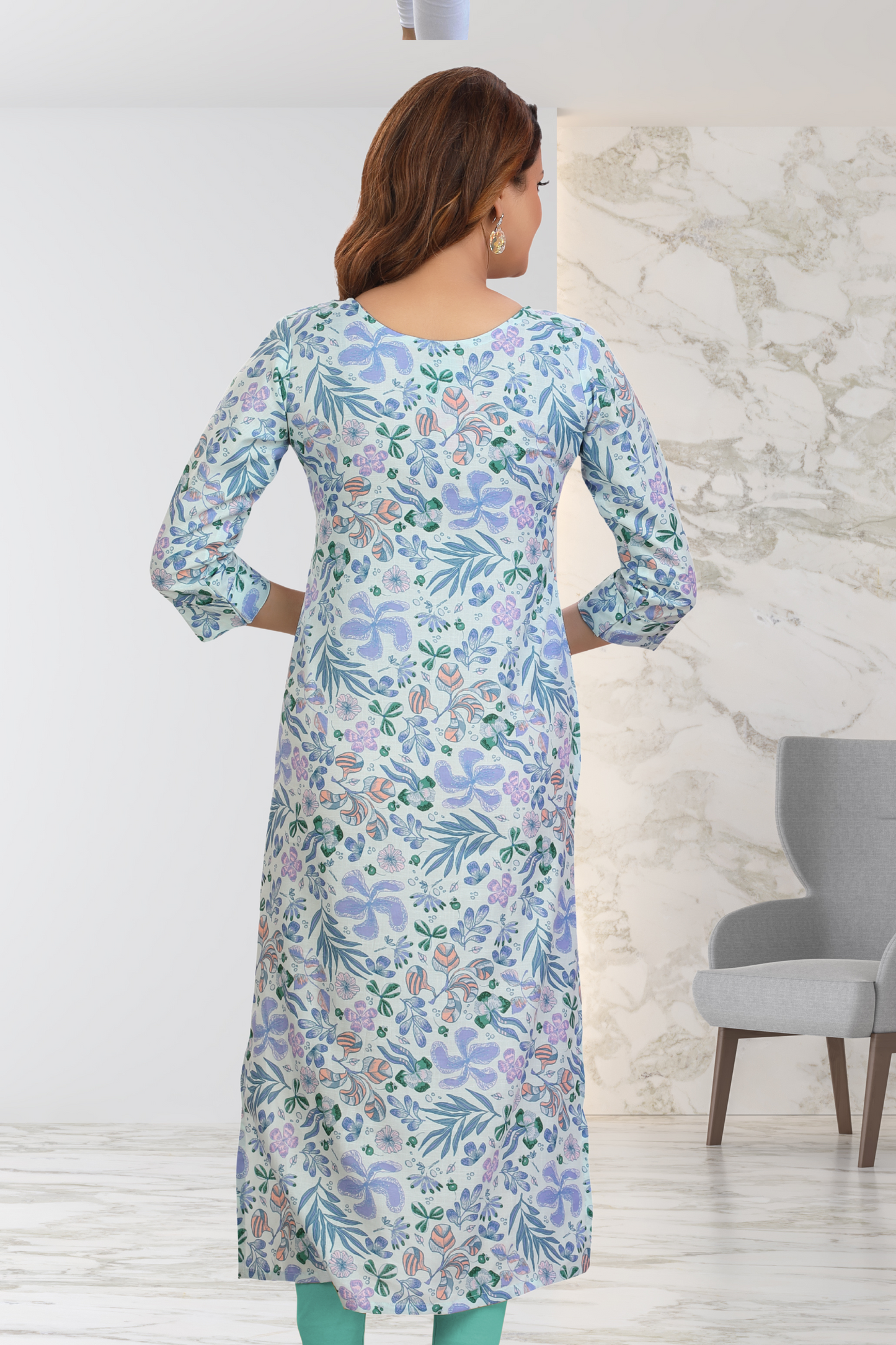 LILAC GARDEN BLUE LONG KURTI