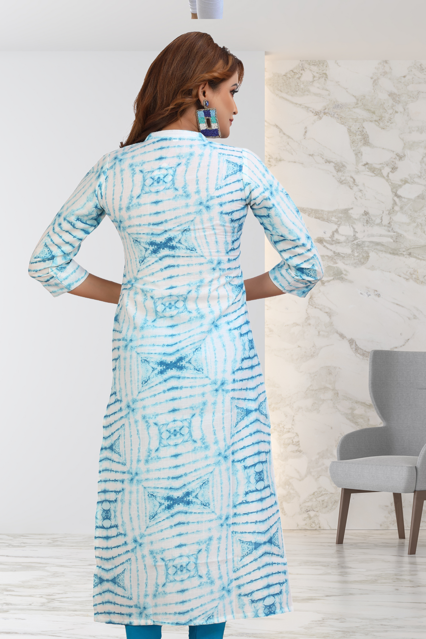 AQUA TIE-DYE LONG KURTI