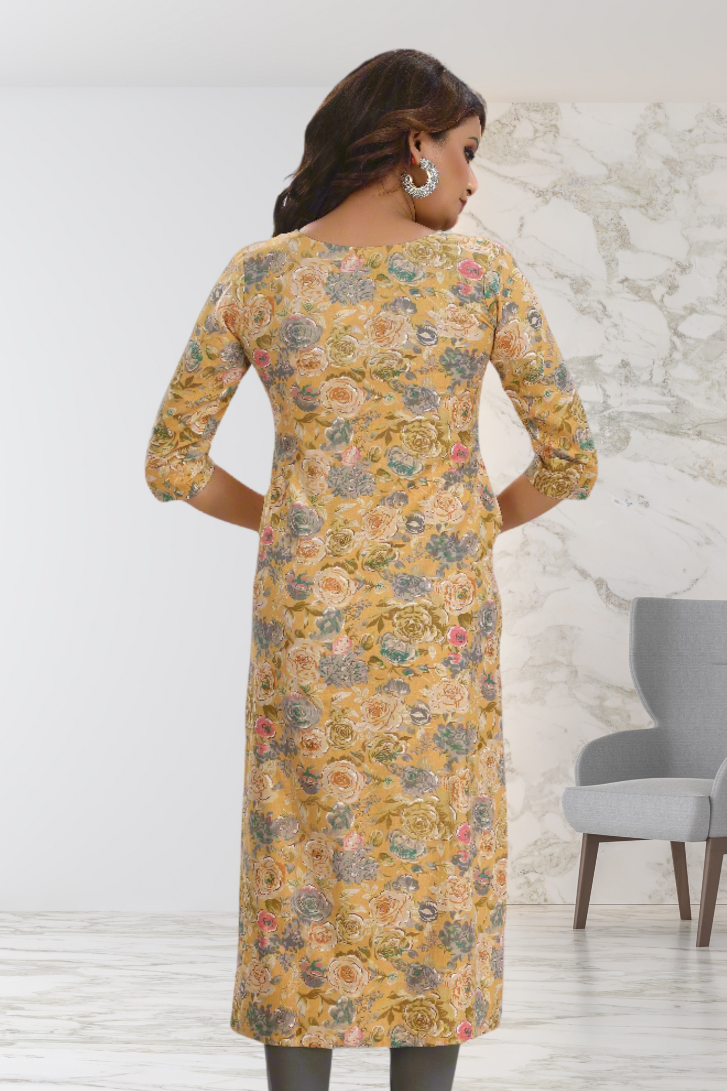 YELLOW FLORAL KURTI