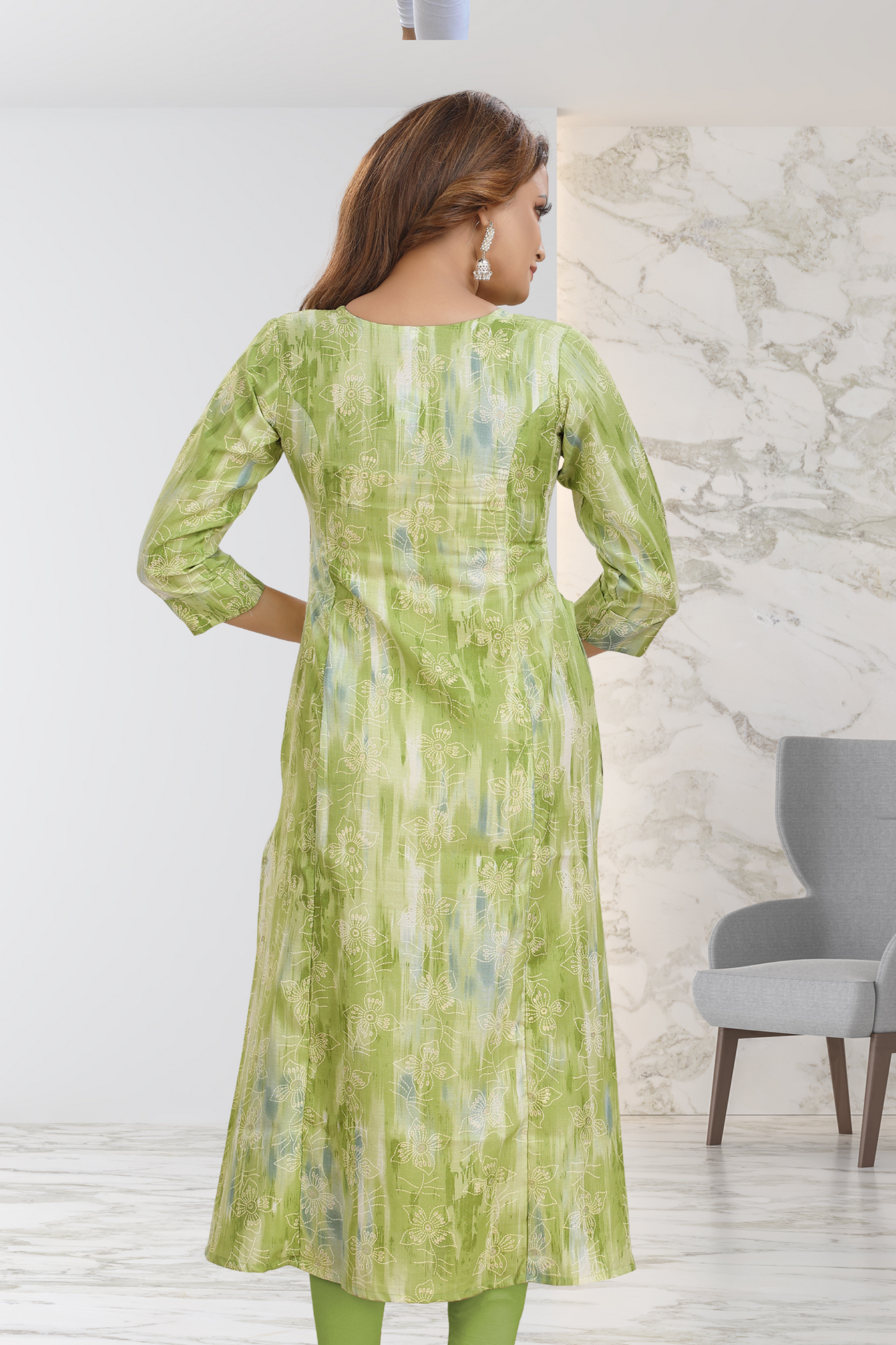 MINT BLOOM COTTON LONG KURTI