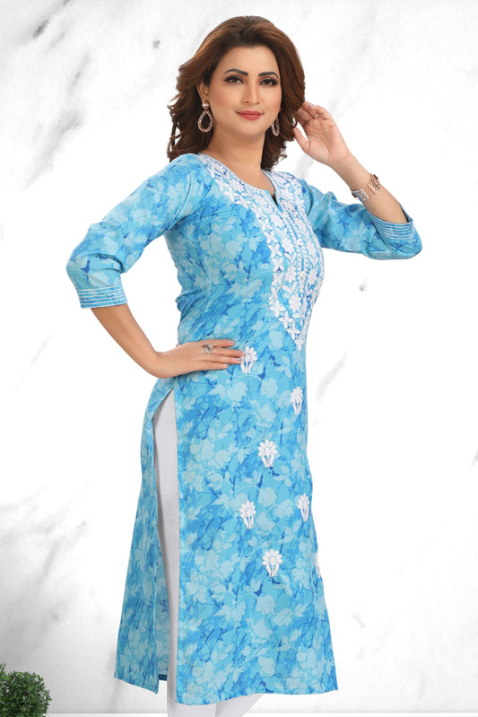 BLUE EMBROIDERY KURTI