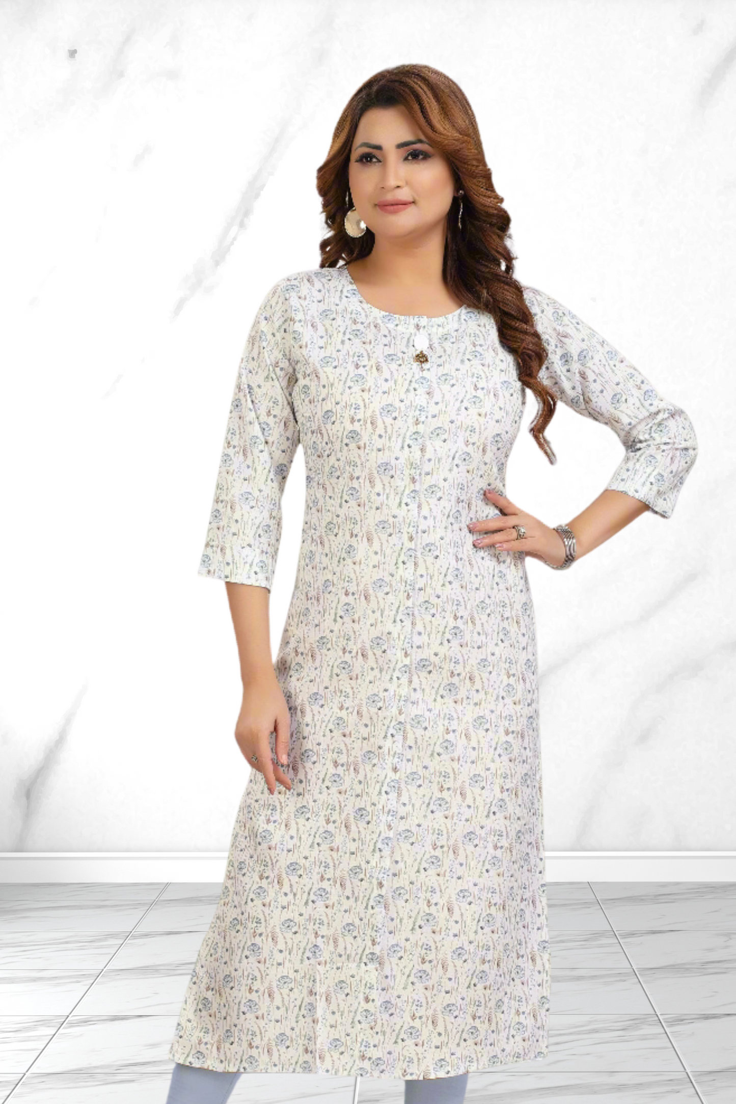 CORAL PETAL PRINTED LONG KURTI