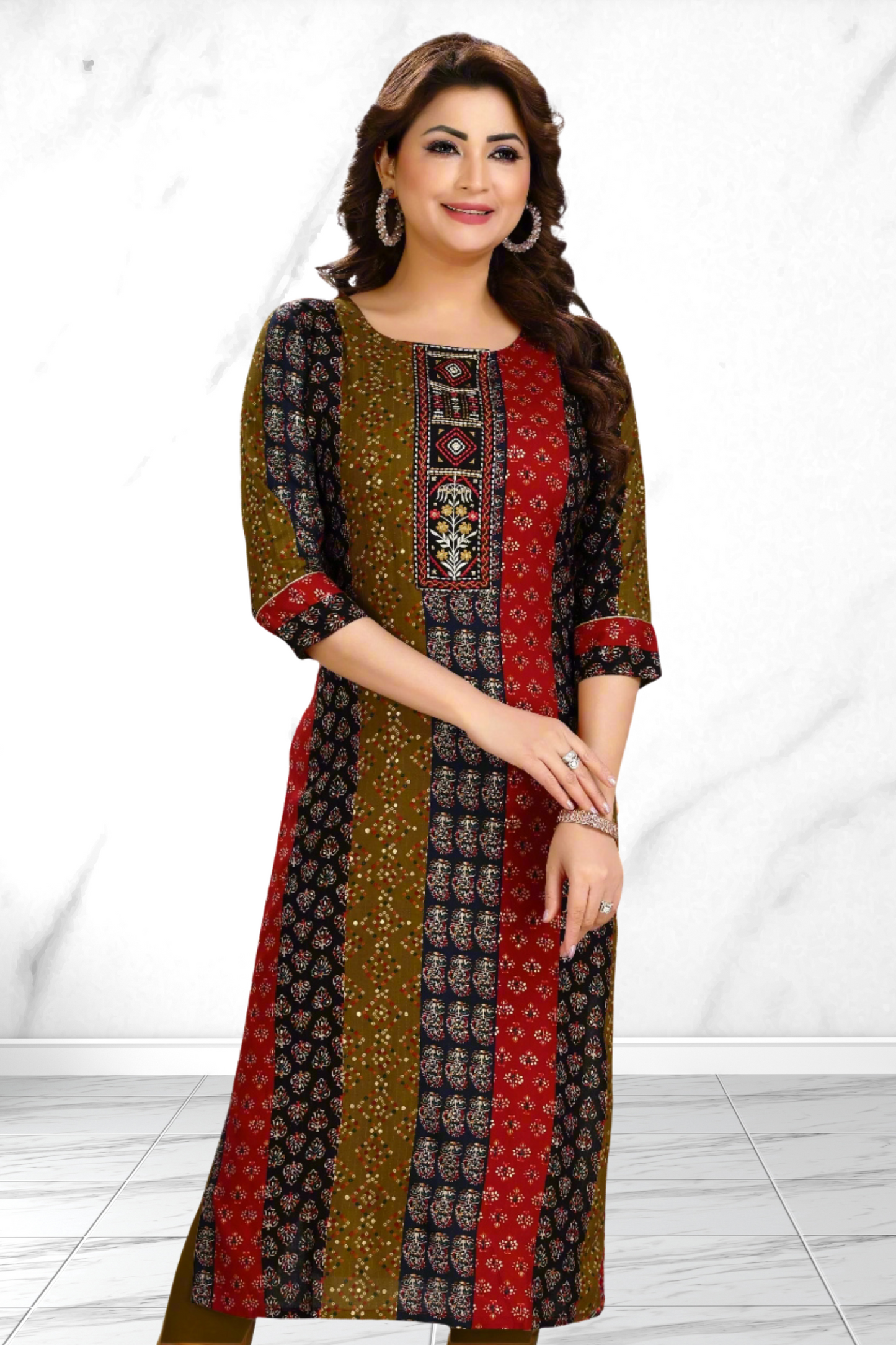 MINT FLORAL EMBROIDERED LONG KURTI