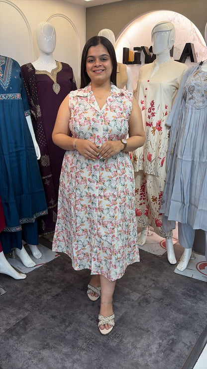 Floral Print A-line Cotton Blend Dress/Kurta