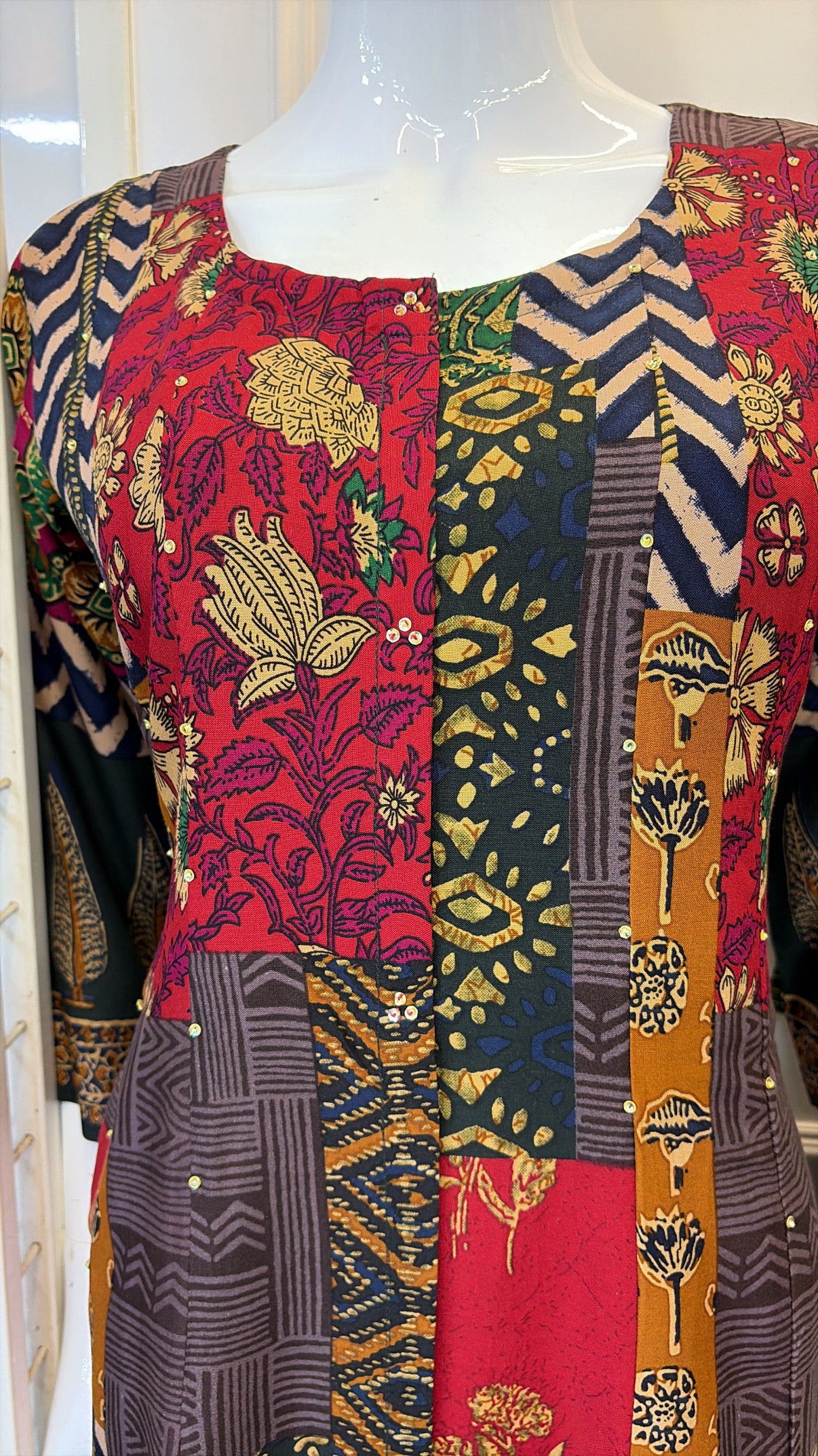 Red multi color Printed Rayon Dress