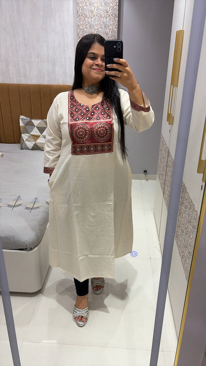 Flex cotton Ajrakh A-line kurti with pockets