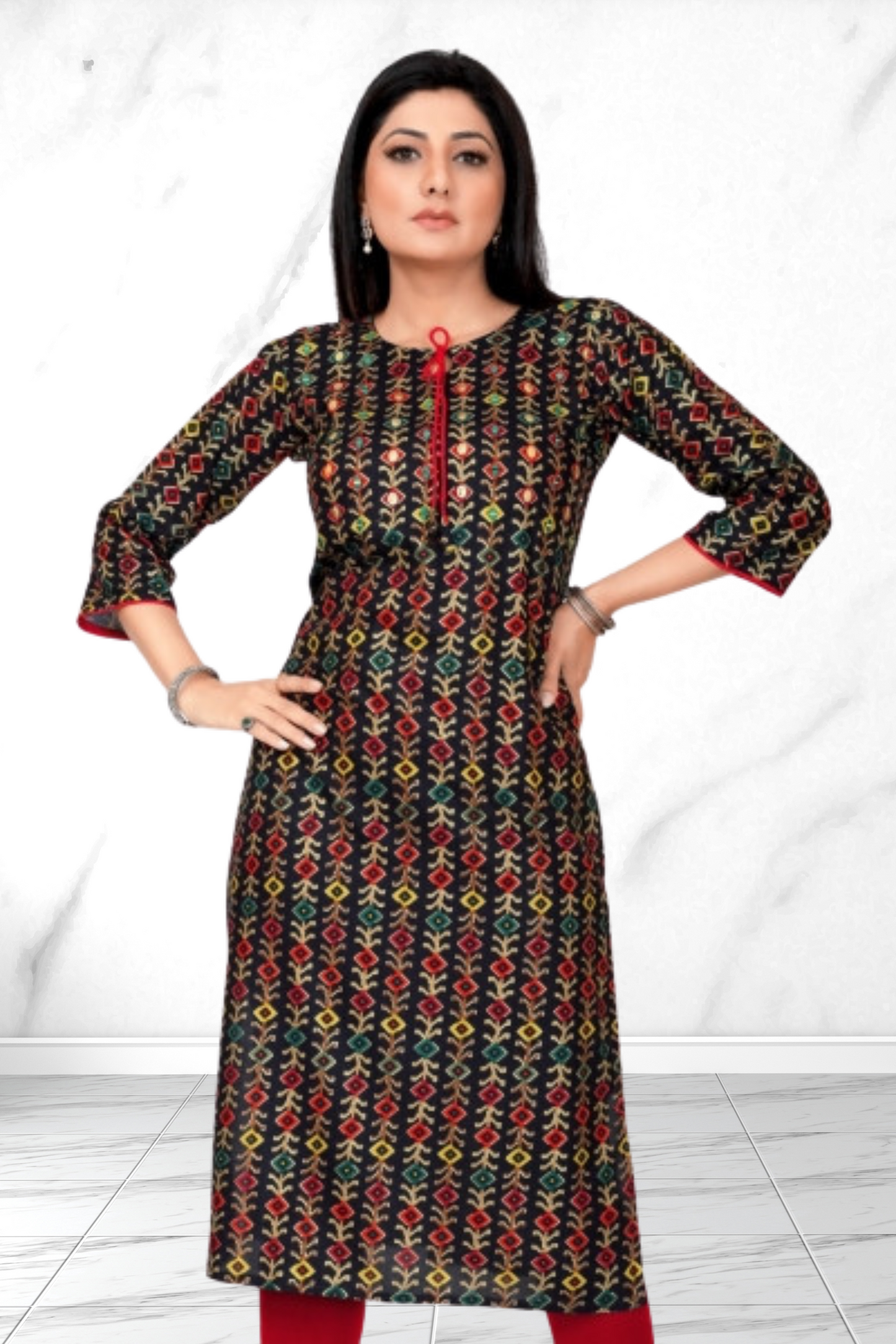 MIDNIGHT BLOOM LONG KURTI