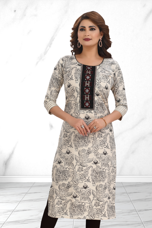 MIDNIGHT FLORAL PRINT LONG KURTI