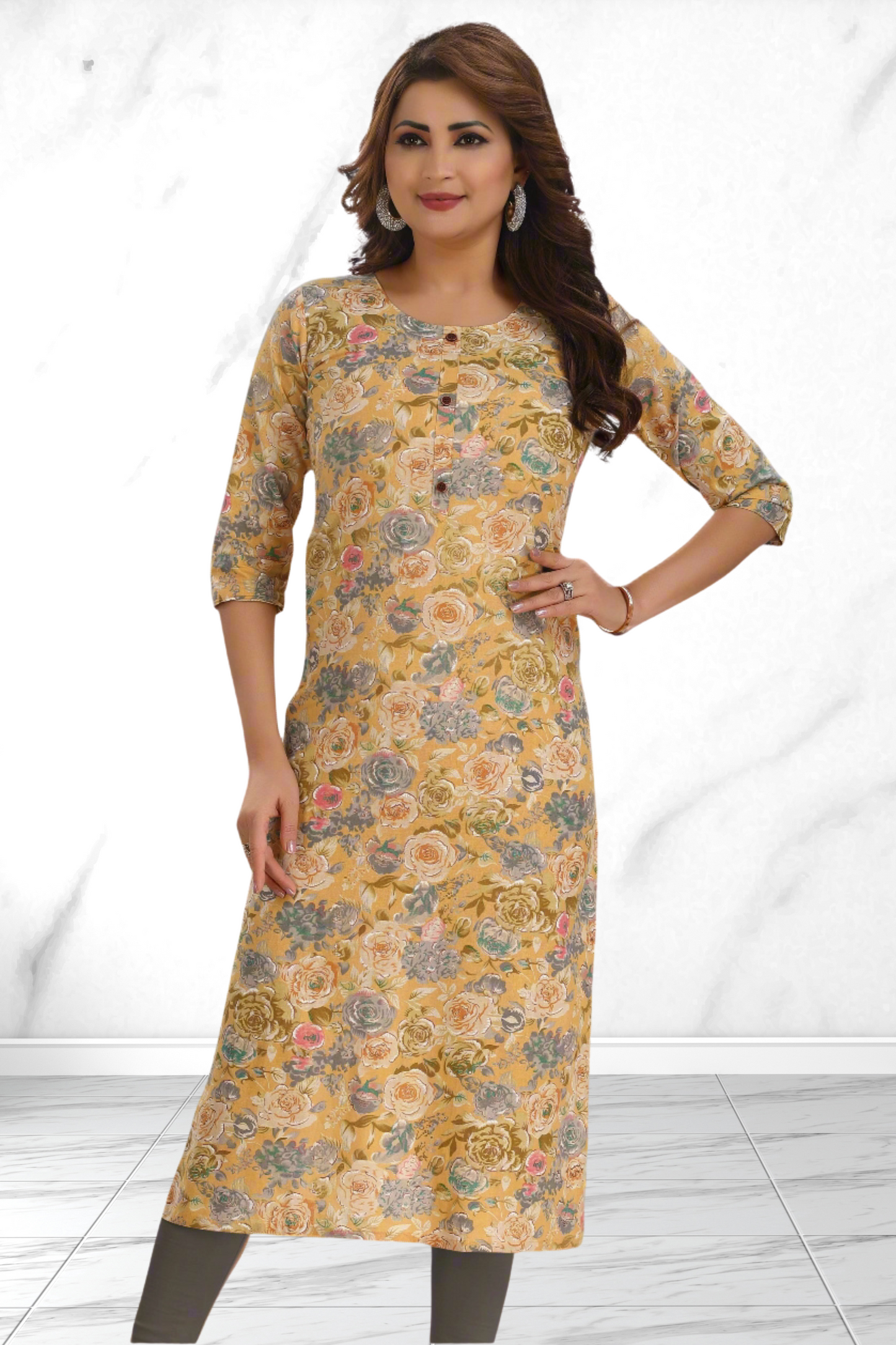 YELLOW FLORAL KURTI