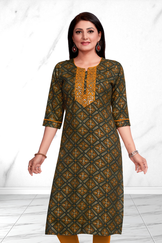 MUSTARD MOSAIC LONG KURTI