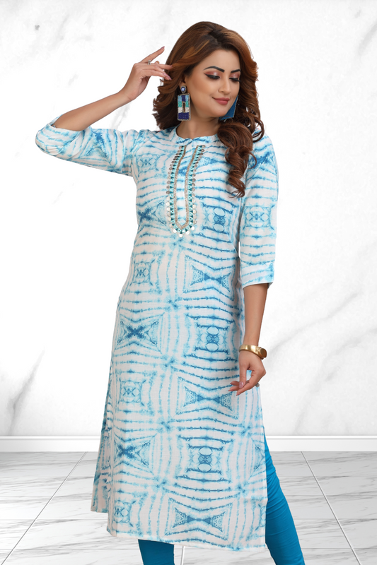 AQUA TIE-DYE LONG KURTI