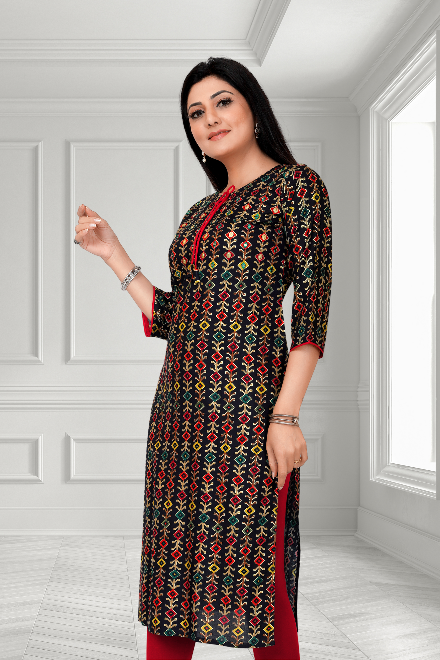 MIDNIGHT BLOOM LONG KURTI