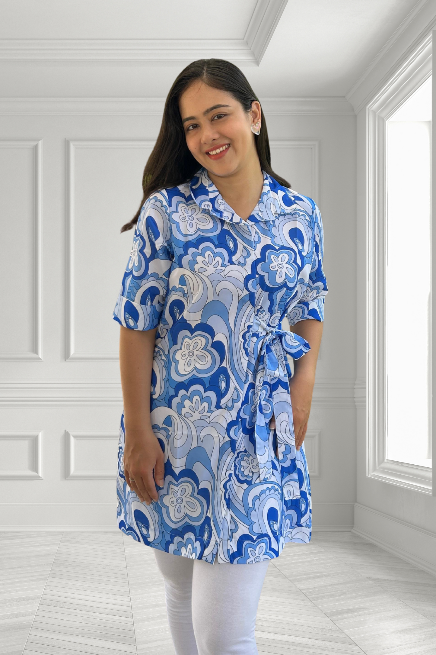 BLUE BLOOM DRESS TOP