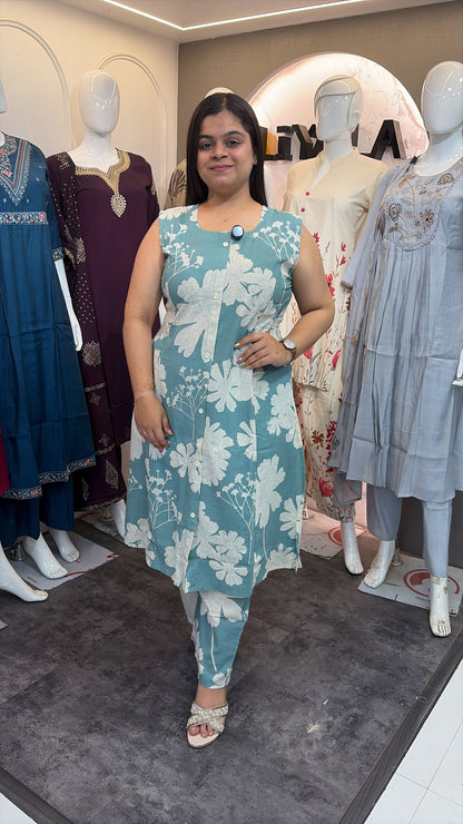 Pista Green Flex cotton 2 piece coord set