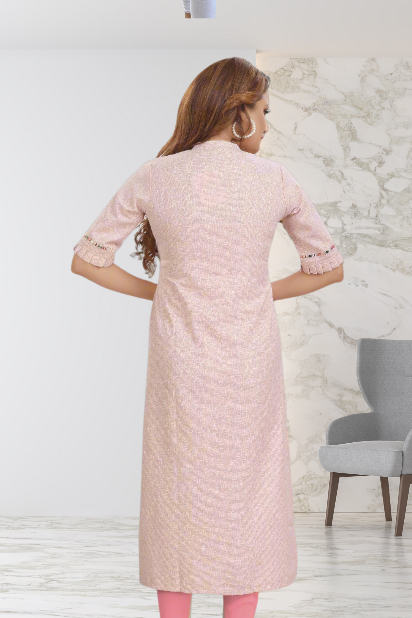 PEACH MIRROR MAZE KURTI