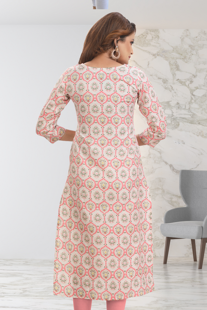 BLUSH PETAL PRINTED LONG KURTI