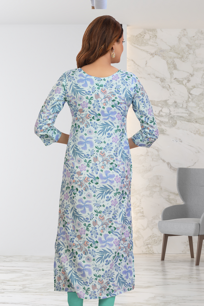 LILAC GARDEN BLUE LONG KURTI