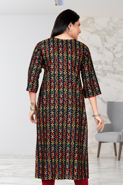 MIDNIGHT BLOOM LONG KURTI
