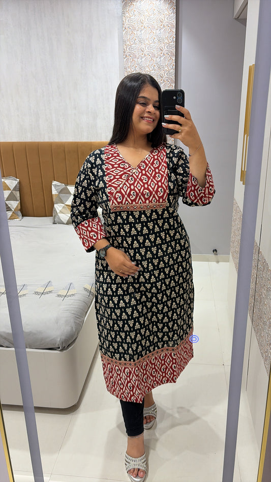 Pure Cotton Ajrakh Print Angrakha neck kurti