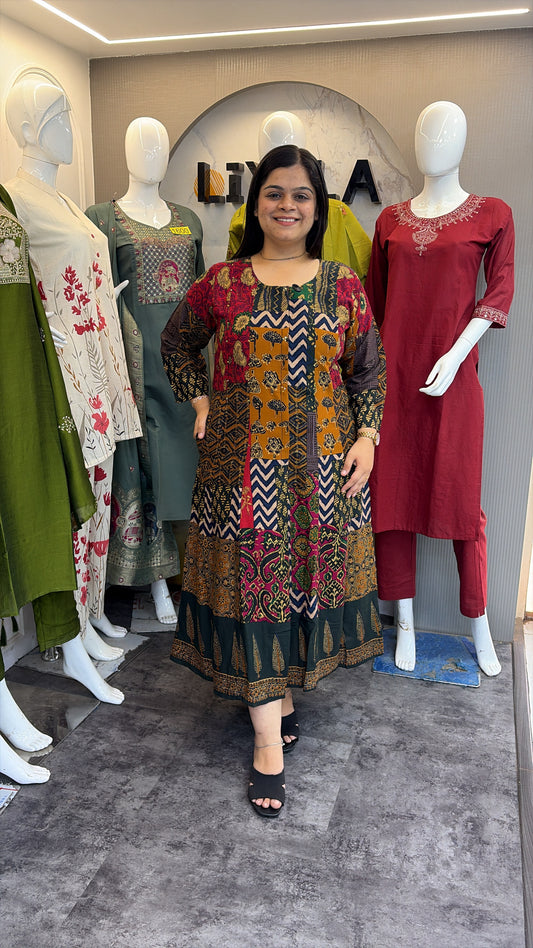 Red multi color Printed Rayon Dress