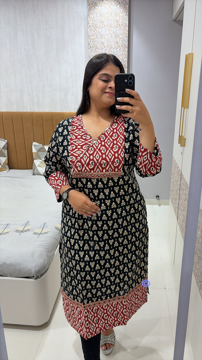 Pure Cotton Ajrakh Print Angrakha neck kurti