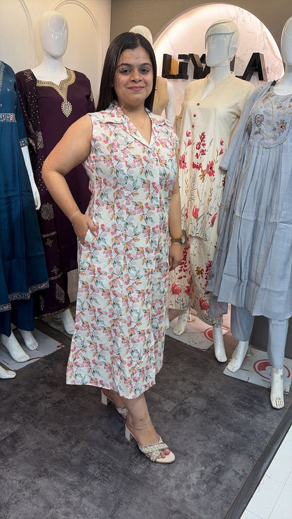 Floral Print A-line Cotton Blend Dress/Kurta
