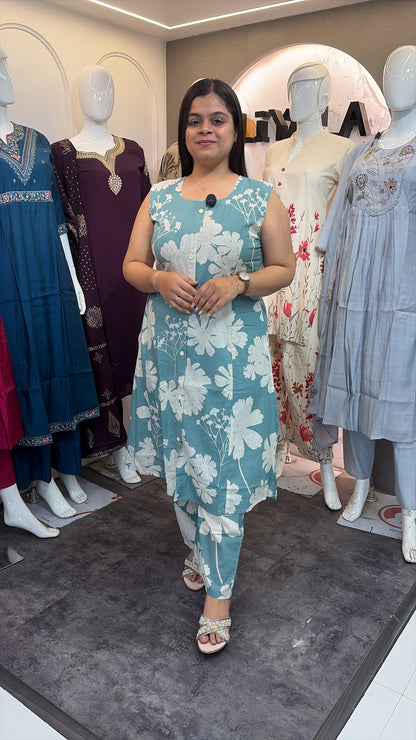 Pista Green Flex cotton 2 piece coord set