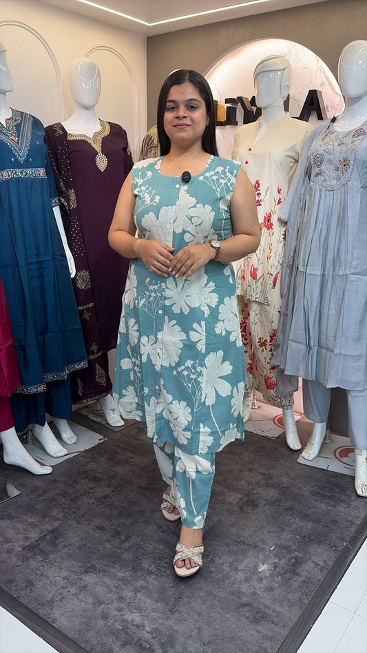 Pista Green Flex cotton 2 piece coord set