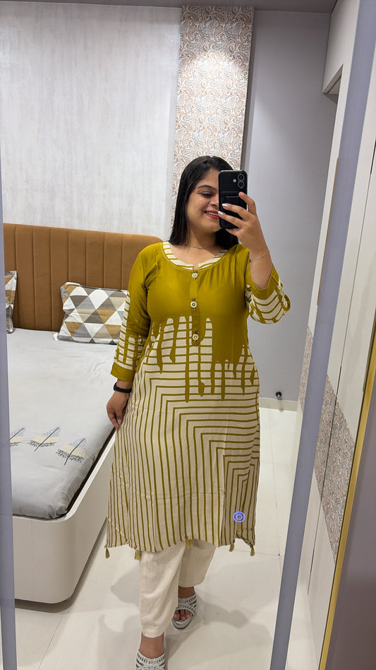 C-cut mustard yellow A-line pure Gajji kurti
