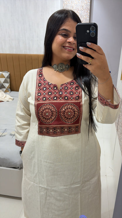 Flex cotton Ajrakh A-line kurti with pockets