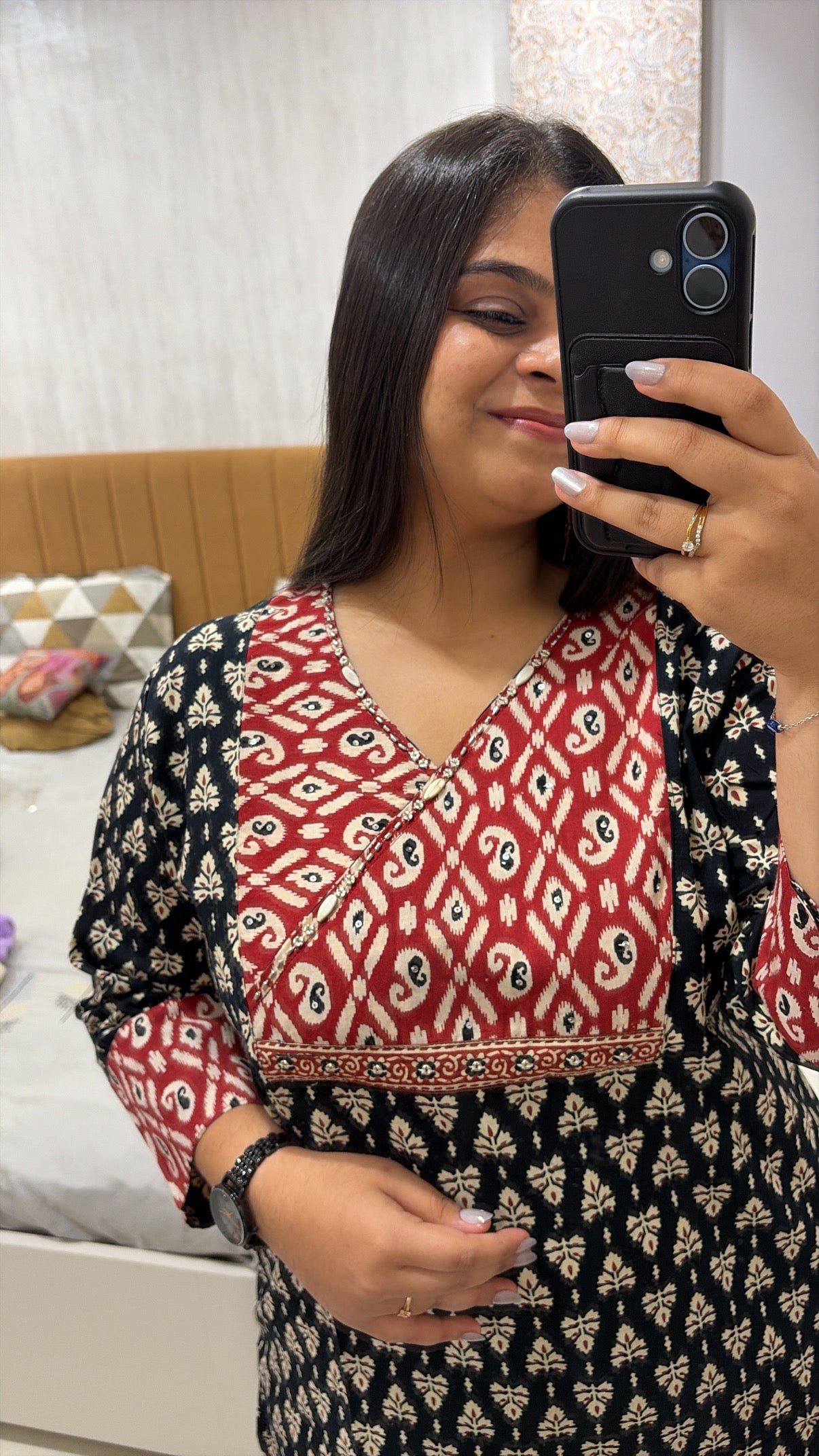 Pure Cotton Ajrakh Print Angrakha neck kurti