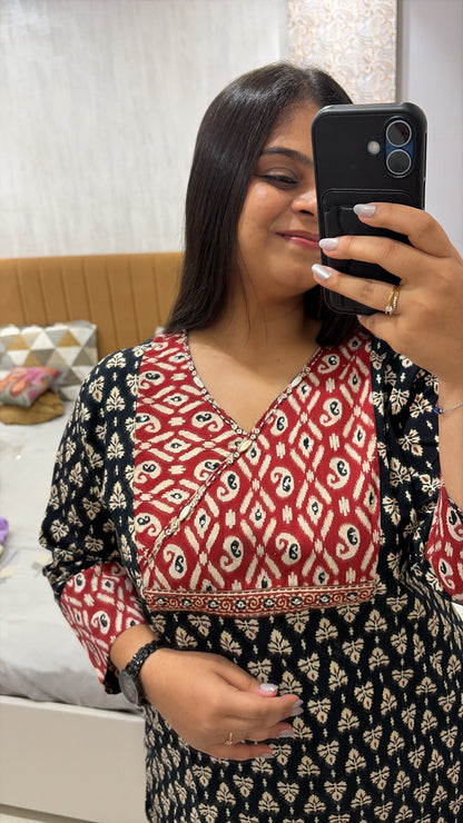 Pure Cotton Ajrakh Print Angrakha neck kurti
