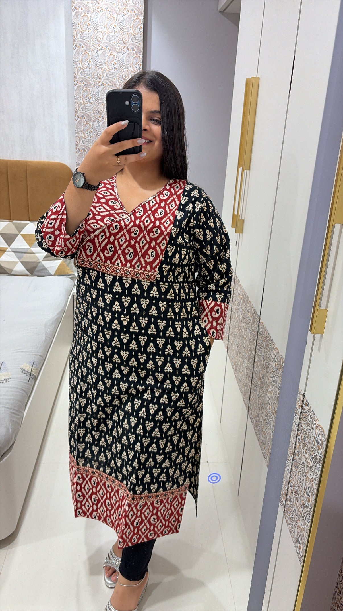 Pure Cotton Ajrakh Print Angrakha neck kurti