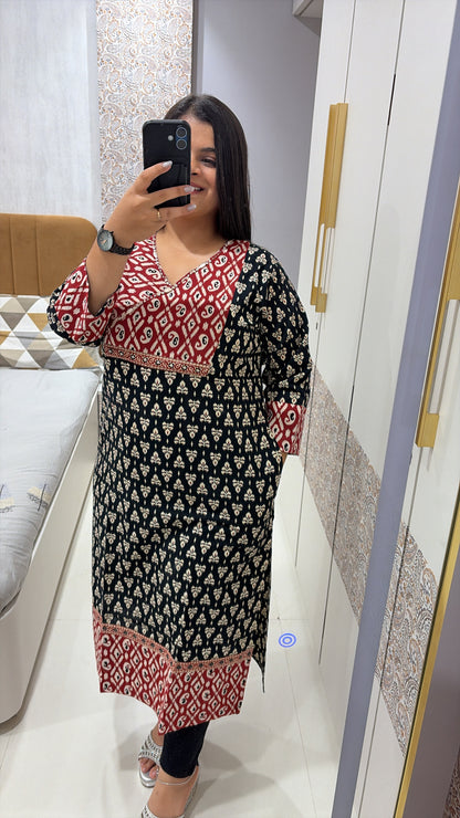 Pure Cotton Ajrakh Print Angrakha neck kurti