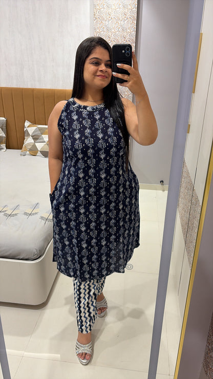 Blue Pure Cotton coord set with pockets (Sleeves included)
