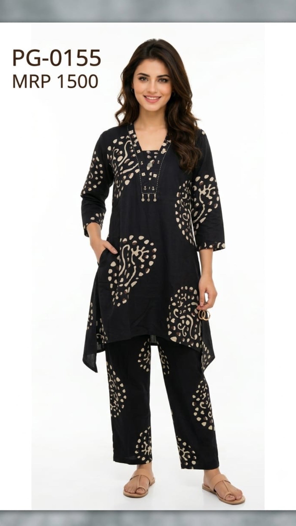 Black Rayon C cut 2 piece coord set