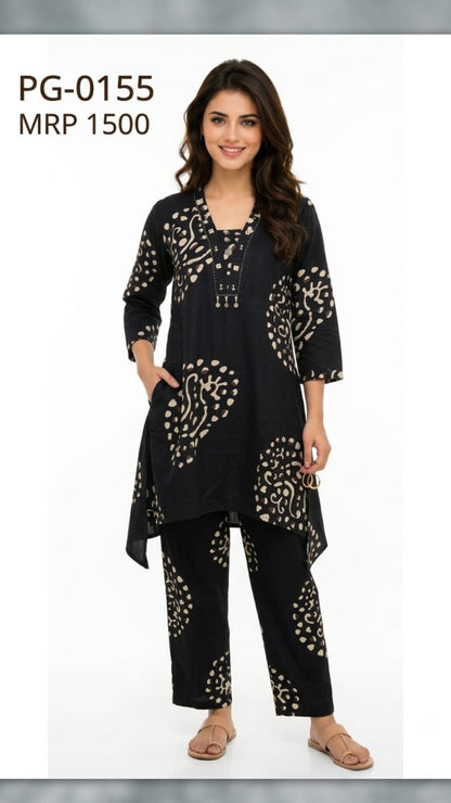 Black Rayon C cut 2 piece coord set