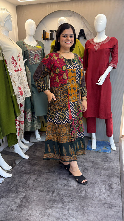 Red multi color Printed Rayon Dress