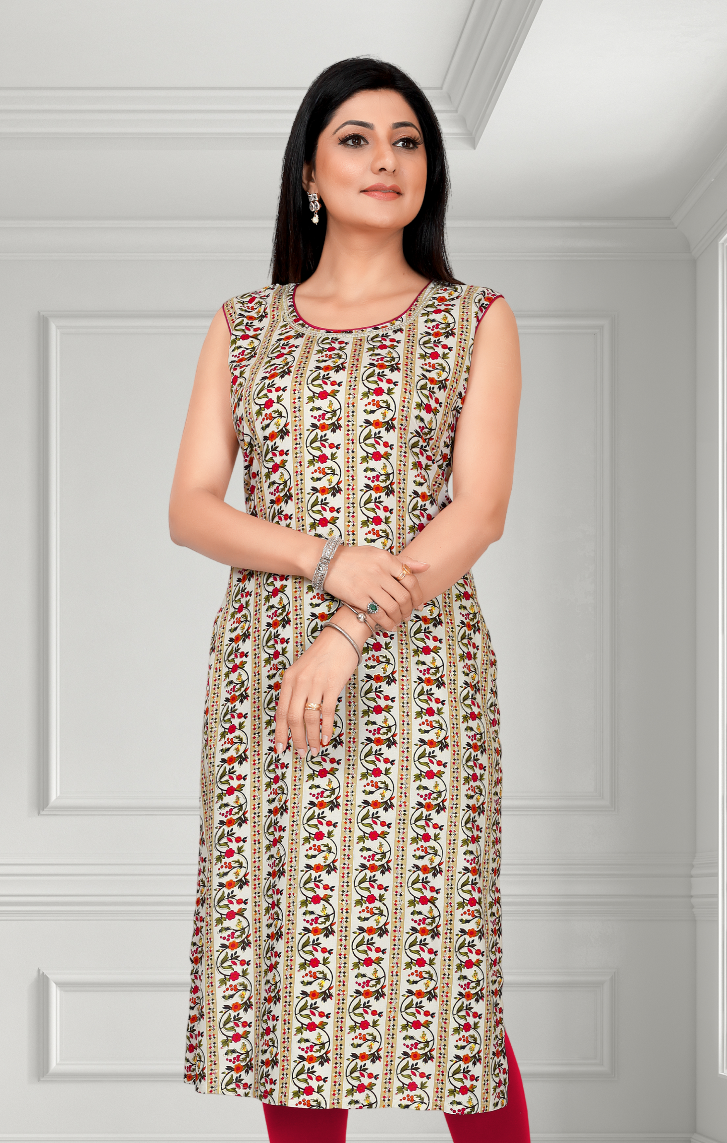 FLORAL STRIPE LONG KURTI