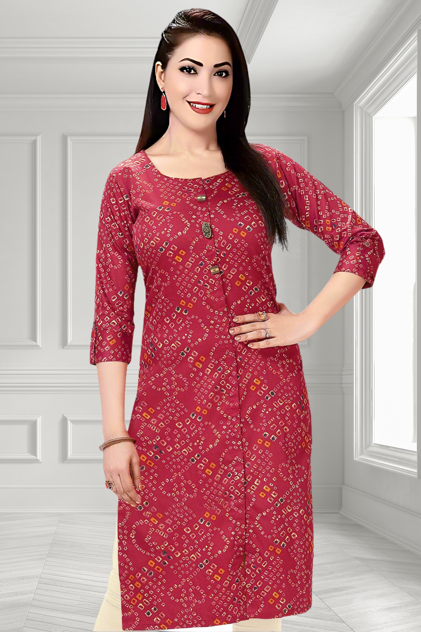 RED BANDHANI KURTI